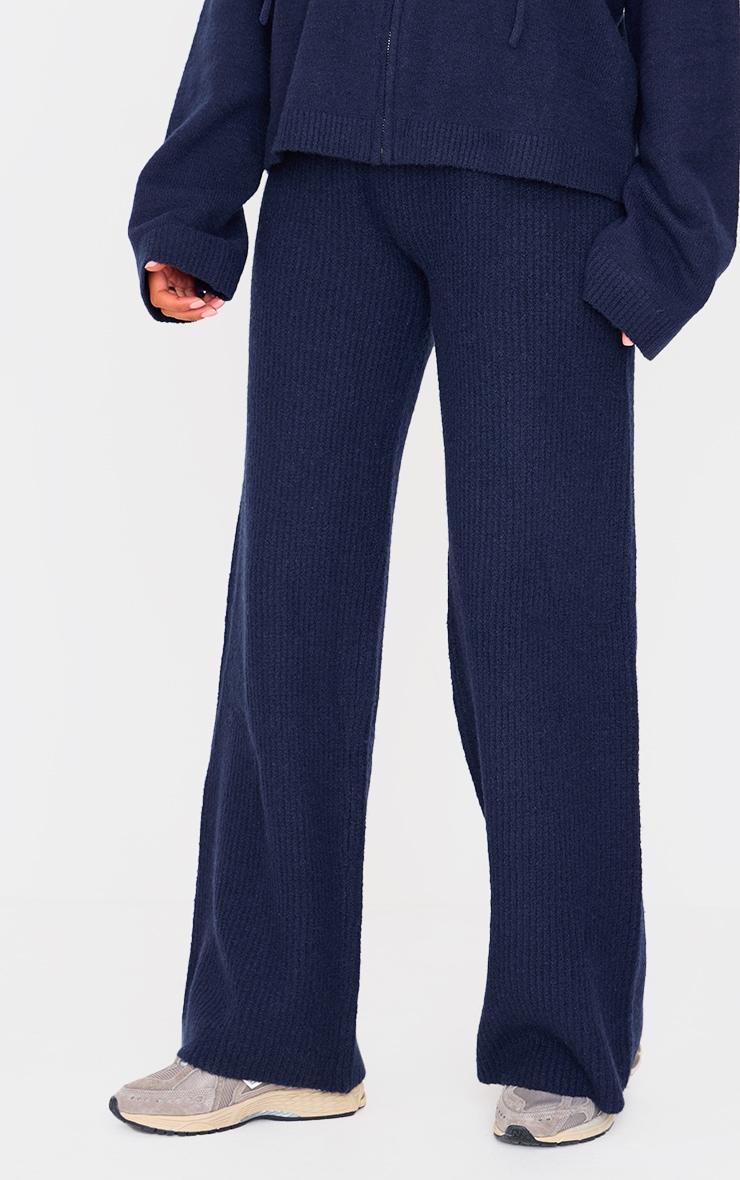 Tall Navy Knit Wide Leg Pants Product Image