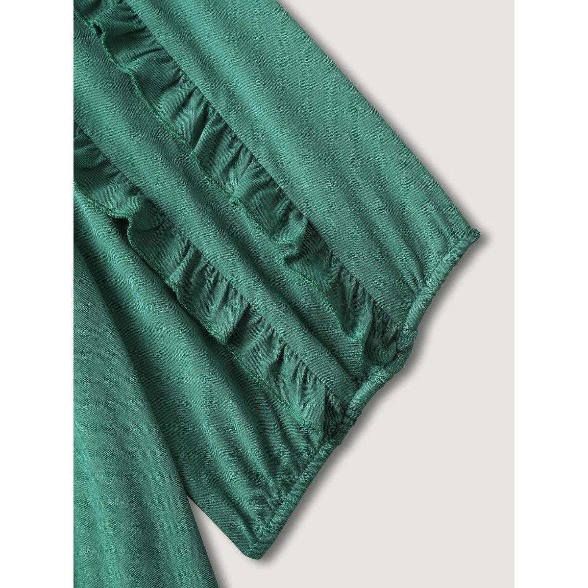 Plus Size Rayon Neck-Tie Pleated Midi Dress Teal Women Notched collar Short sleeve Curvy BloomChic 28/5X Product Image