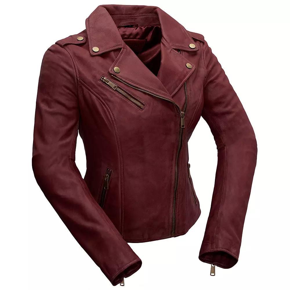 Women's Whet Blu Harper Asymmetrical Leather Jacket, Size: 4XL, Red Product Image