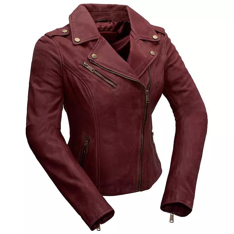 Women's Whet Blu Harper Asymmetrical Leather Jacket, Size: 4XL, Red Product Image
