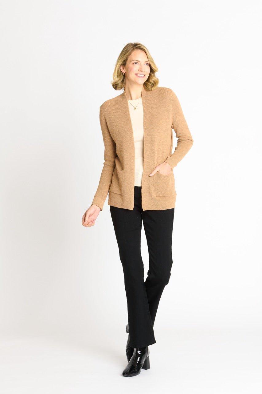 Waffle Stitch Cardigan Sweater with Pocket, Caramel Heather Product Image