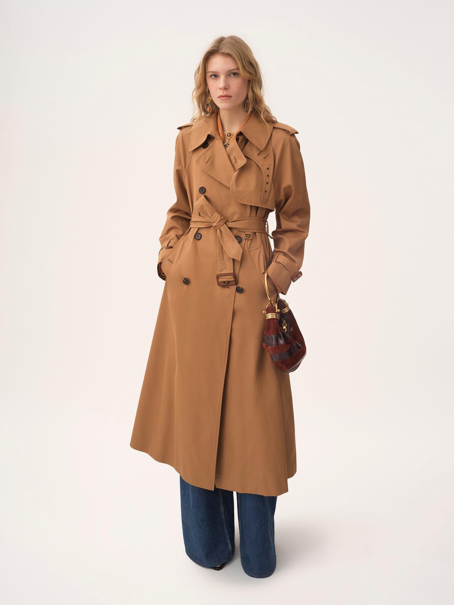 Long trench coat in cotton gabardine Product Image