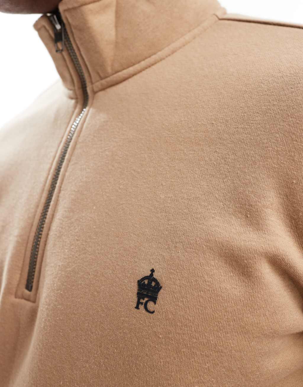 French Connection half zip funnel neck sweatshirt in camel Product Image