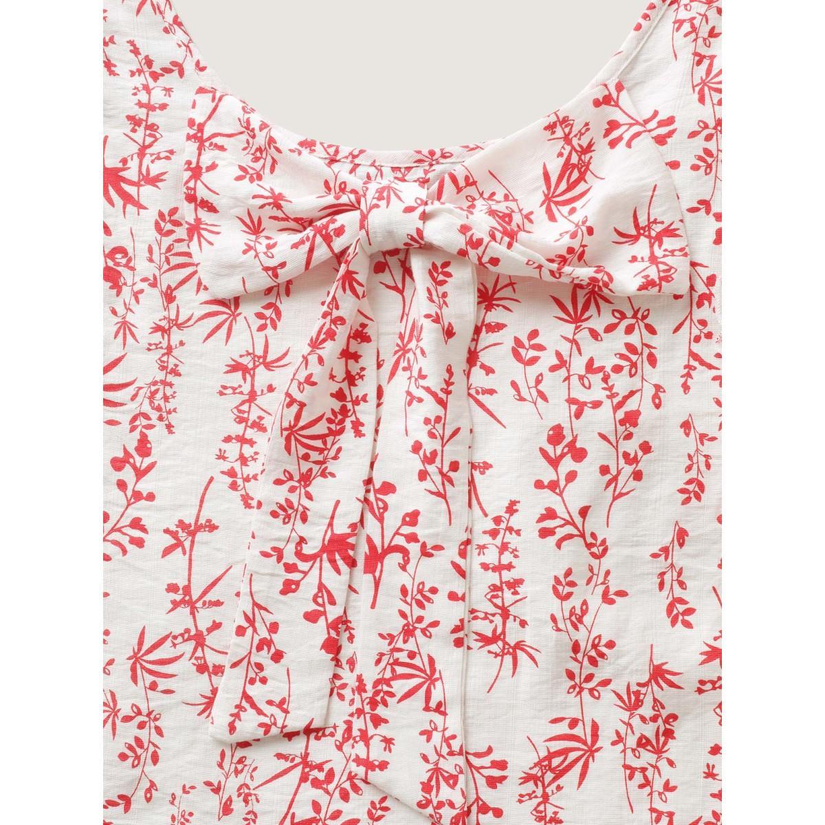 Plus Size Brightred Sweet Floral Bow Back Flutter Blouse Women Cap Sleeve Square Neck Everyday-Elegant Blouses BloomChic 30/6X Product Image
