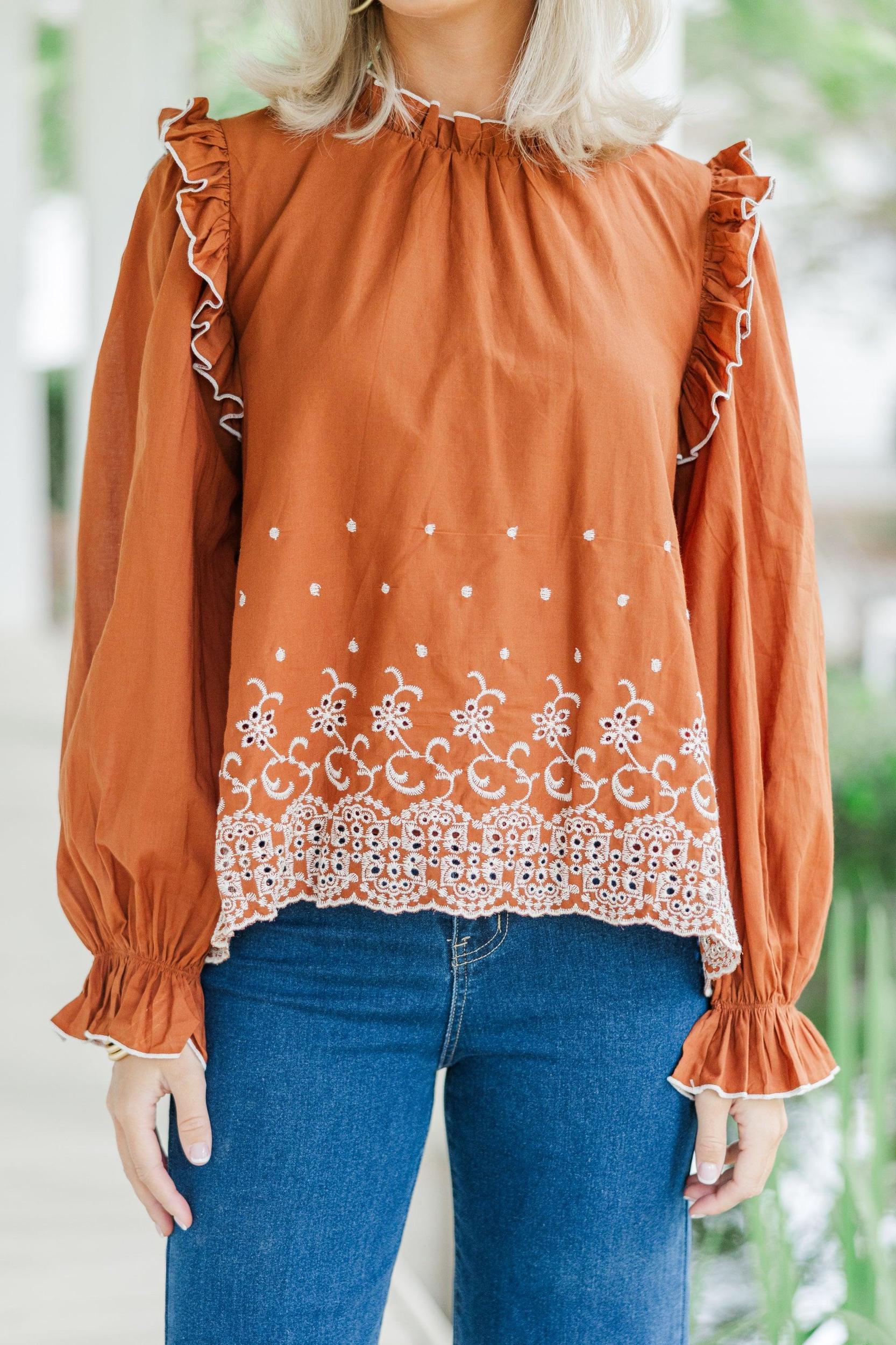 Feeling Appreciated Dark Amber Eyelet Blouse Female Product Image
