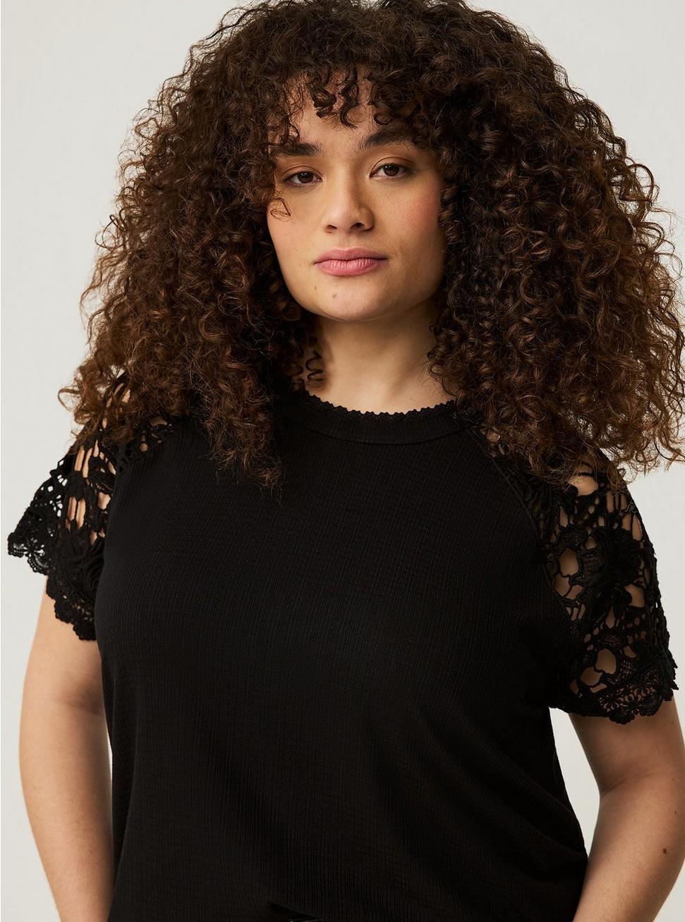 Crochet Raglan Crew Top Product Image