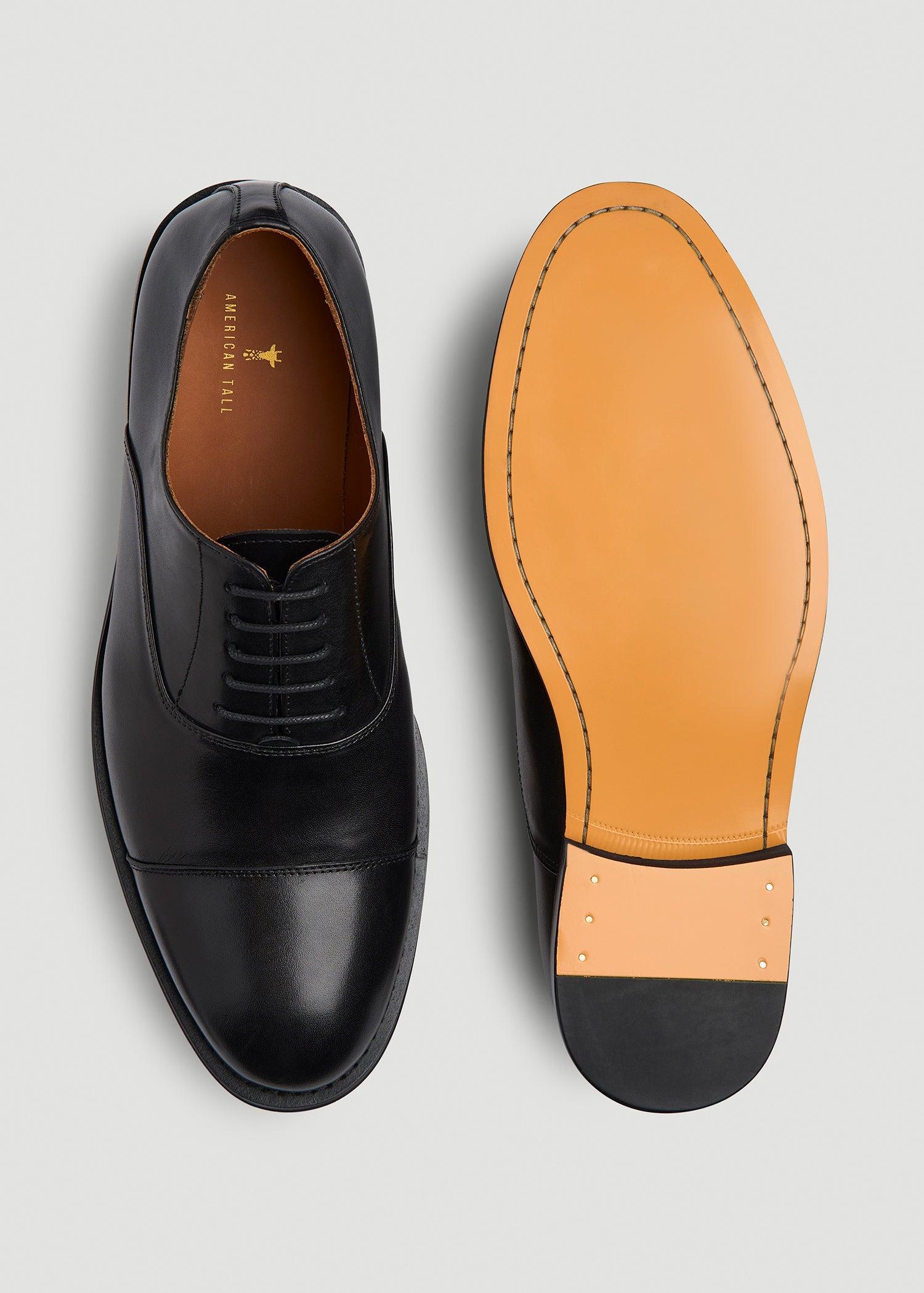 Leather Cap Toe Oxford for Tall Men in Black Product Image