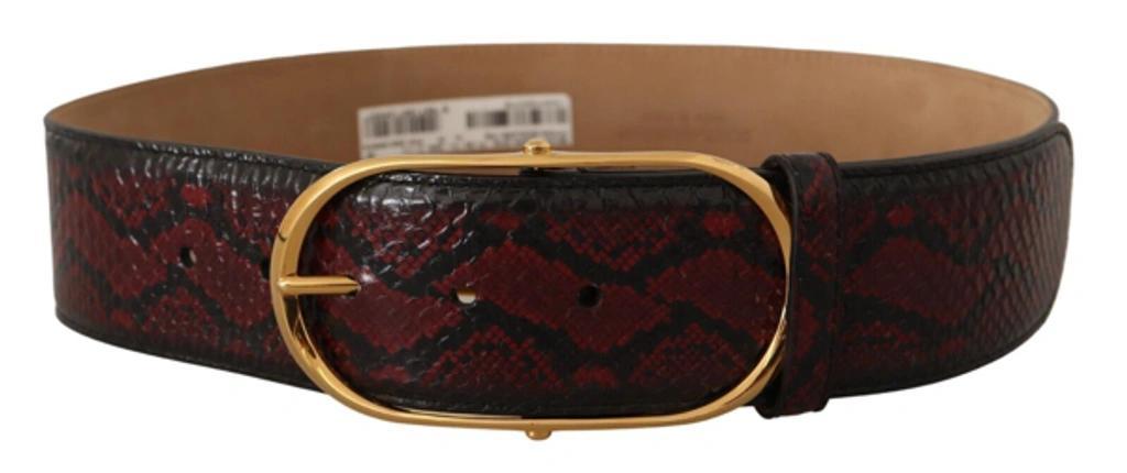 DOLCE & GABBANA Red Exotic Leather Gold Oval Buckle Belt Product Image