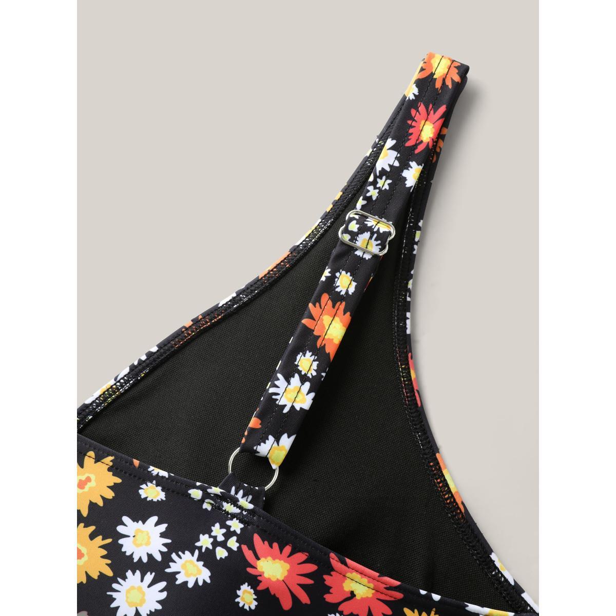 Plus Size Anti-Float Ties Floral Print Swim Dress Women's Swimwear Black Beach Bodycon V-neck High stretch Curve Swim Dresses BloomChic 10/M Product Image