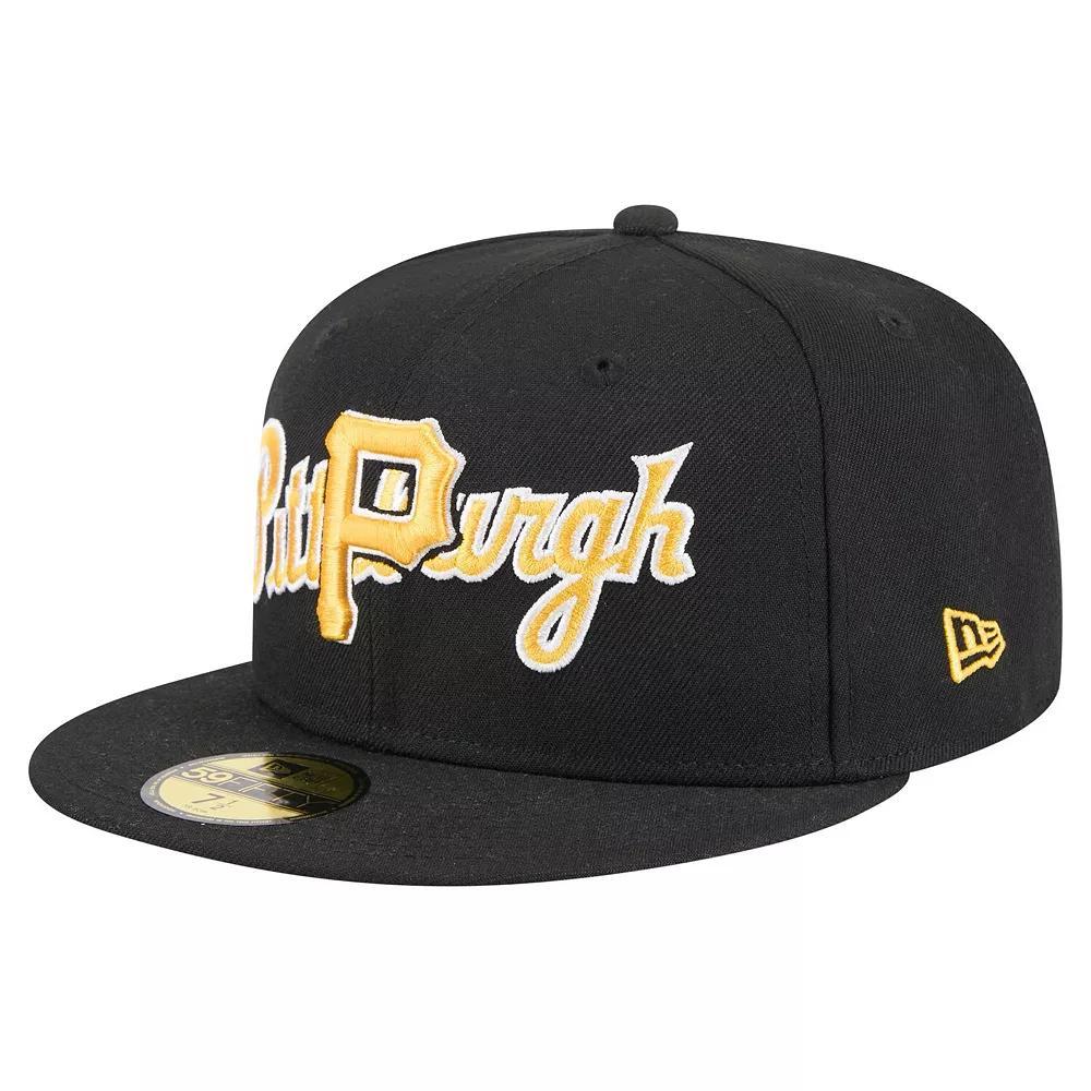 Men's New Era Black Pittsburgh Pirates Overlap 59FIFTY Fitted Hat, Size: 7 3/8 Product Image
