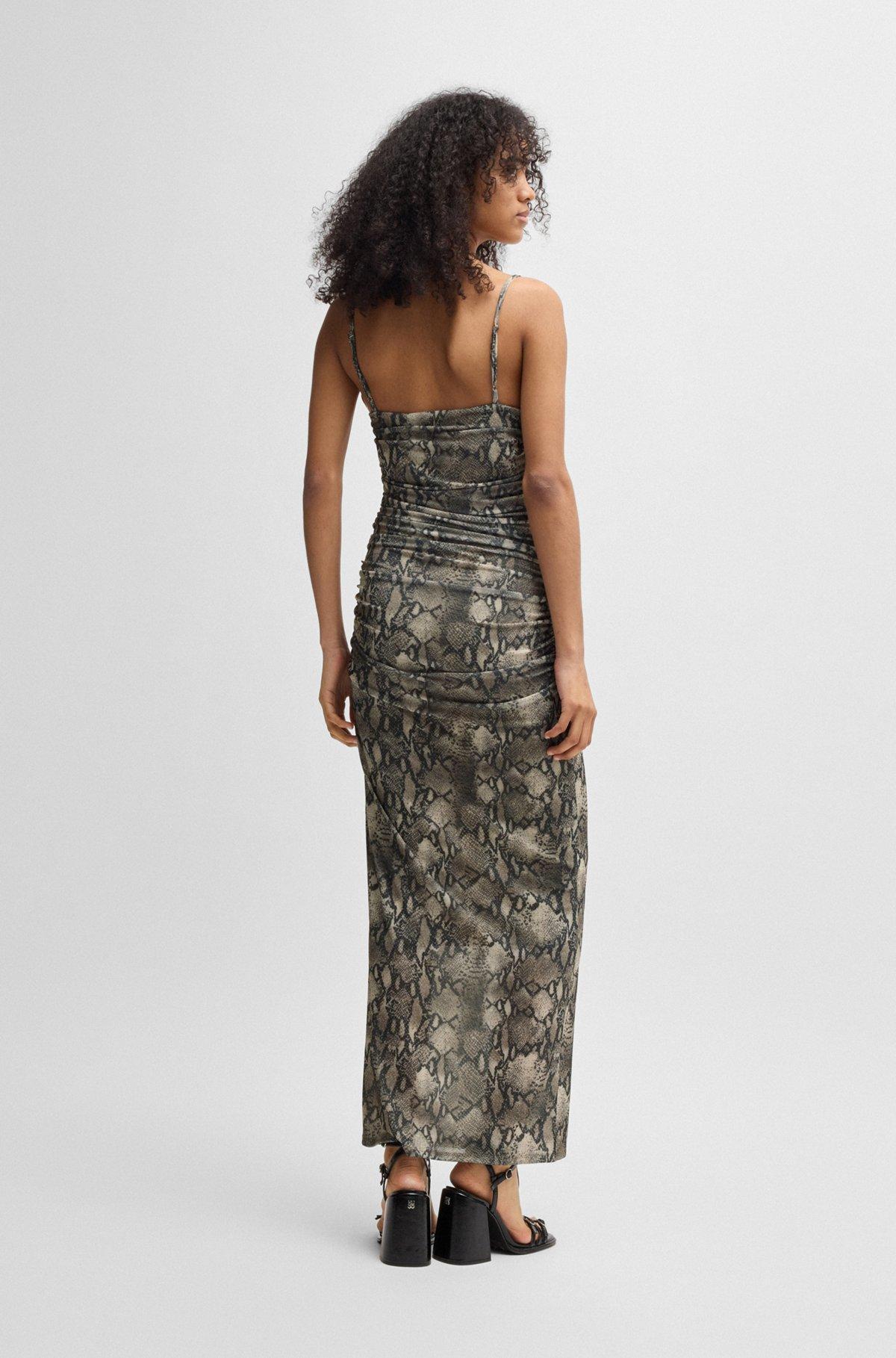Corset-bodice dress with gathered mesh overlay Product Image