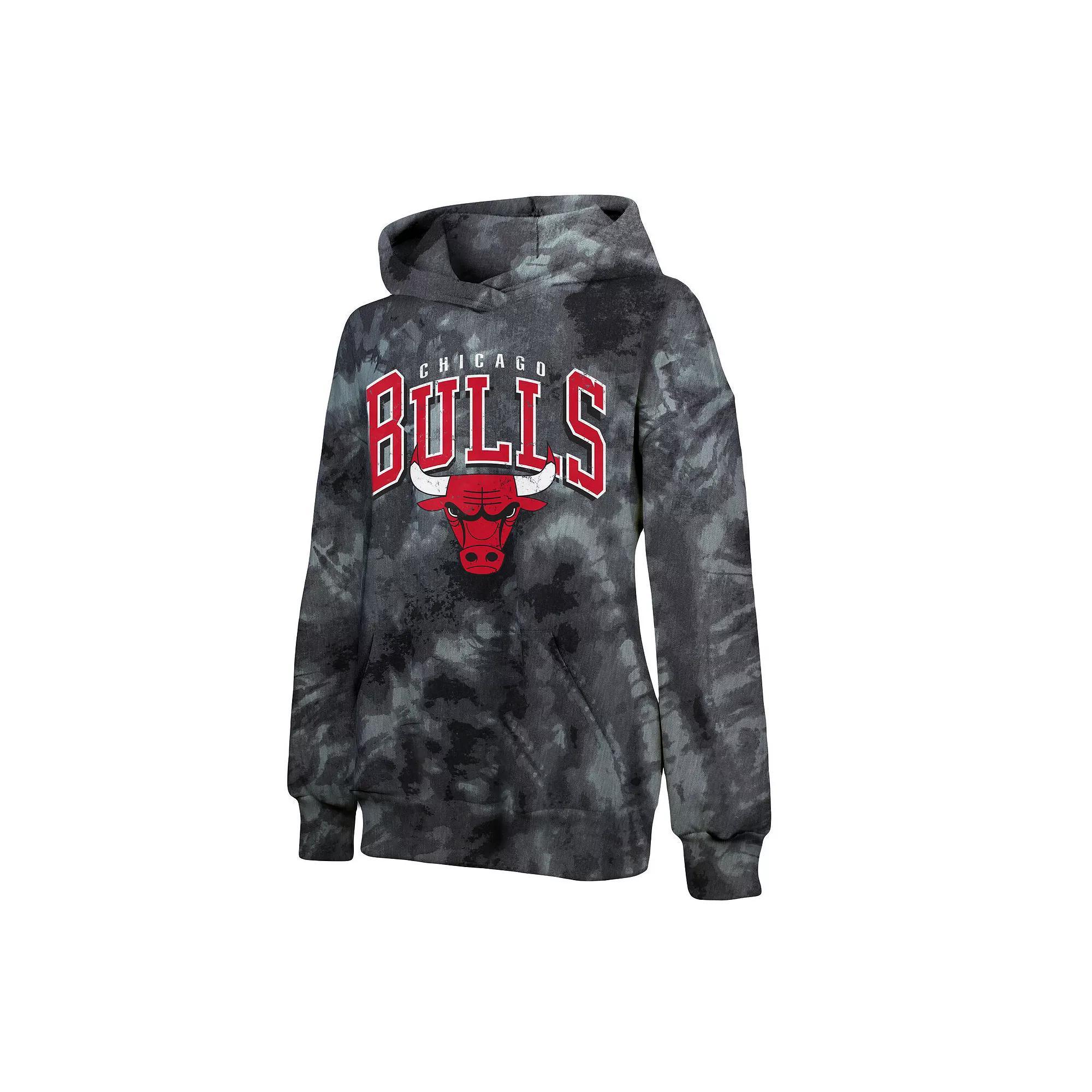 Women's Majestic Threads Black Chicago Bulls Burble Tie-Dye Tri-Blend Pullover Hoodie, Size: Small Product Image