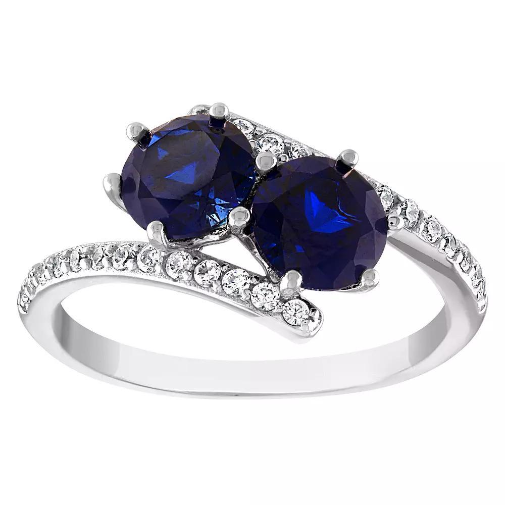 Designs by Gioelli Sterling Silver Lab-Created Sapphire 2-Stone Ring, Womens Product Image