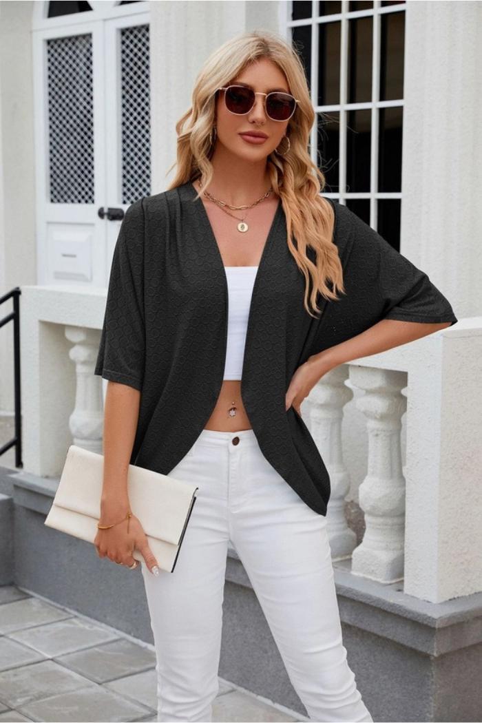 Open Front Short Sleeve Knit Top Product Image