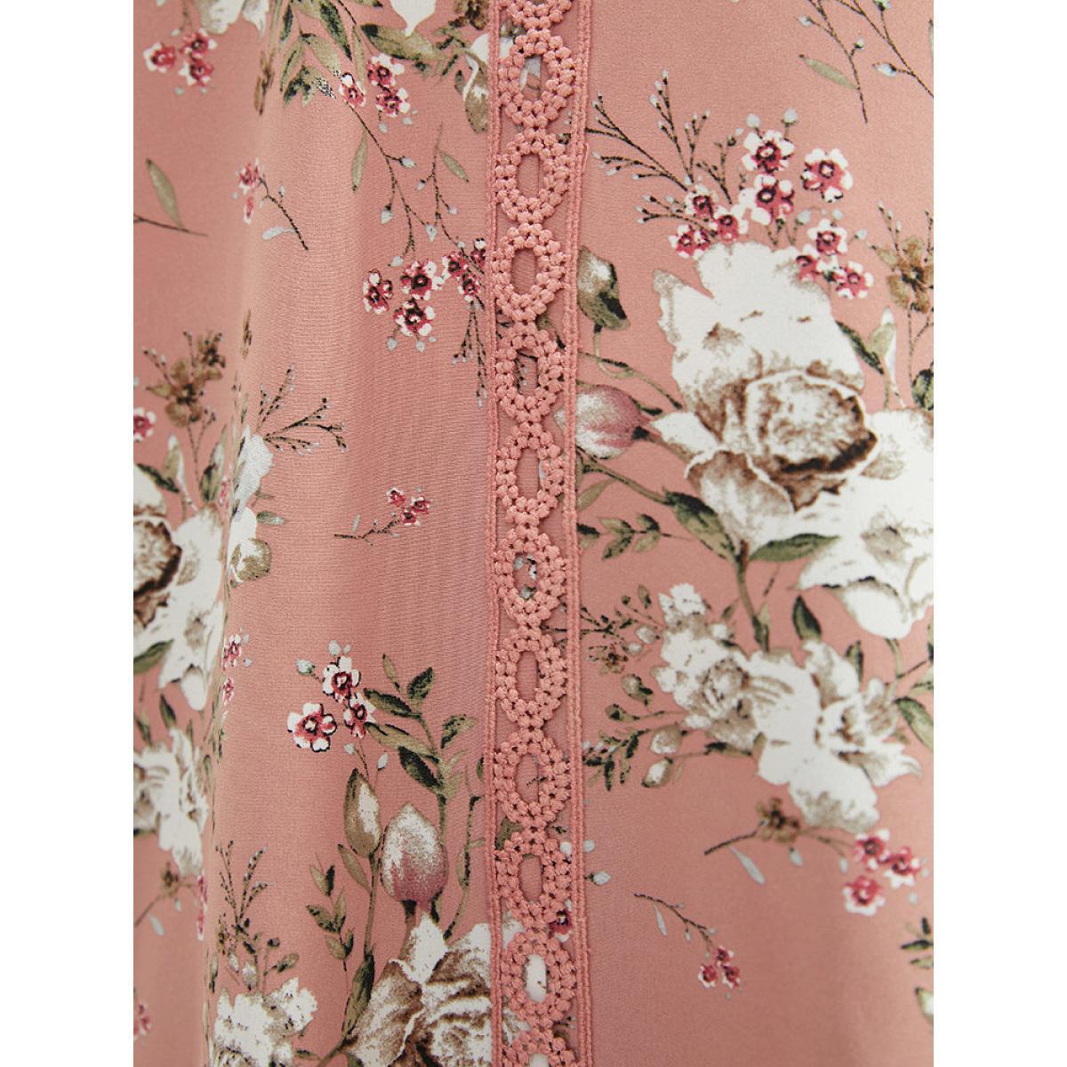 Plus Size Rouge Floral Flounce Sleeve Crochet Lace Blouse Women Elegant Elbow-length sleeve V-neck Dailywear Blouses BloomChic 22-24/3X Product Image