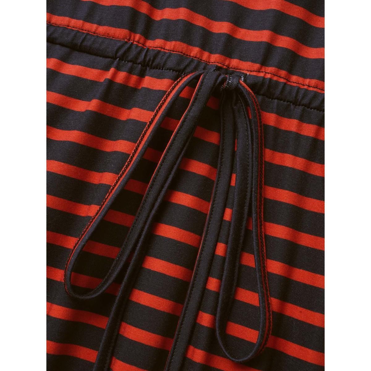 Plus Size Striped Round Neck Drawstring Dolman Sleeve Dress Black Women Casual Gathered Round Neck Short sleeve Curvy BloomChic 14-16/1X Product Image