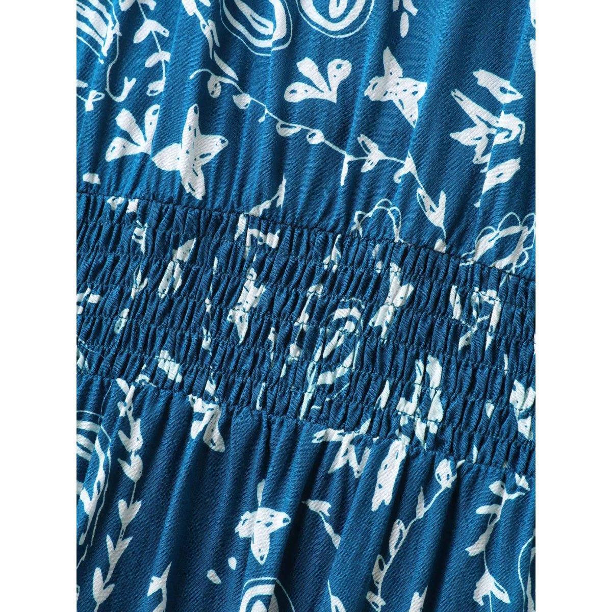 Plus Size Paisley Print Shirred Sleeveless Midi Dress Mediumblue Women Round Neck Sleeveless Curvy BloomChic 10/M Product Image