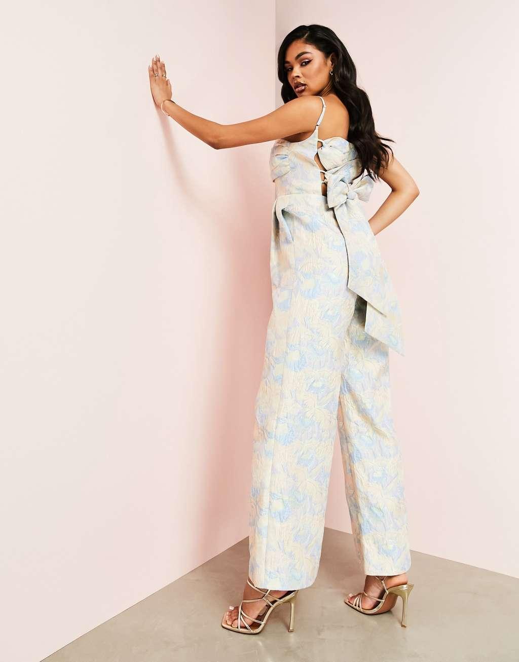ASOS LUXE jacquard wide leg jumpsuit Product Image