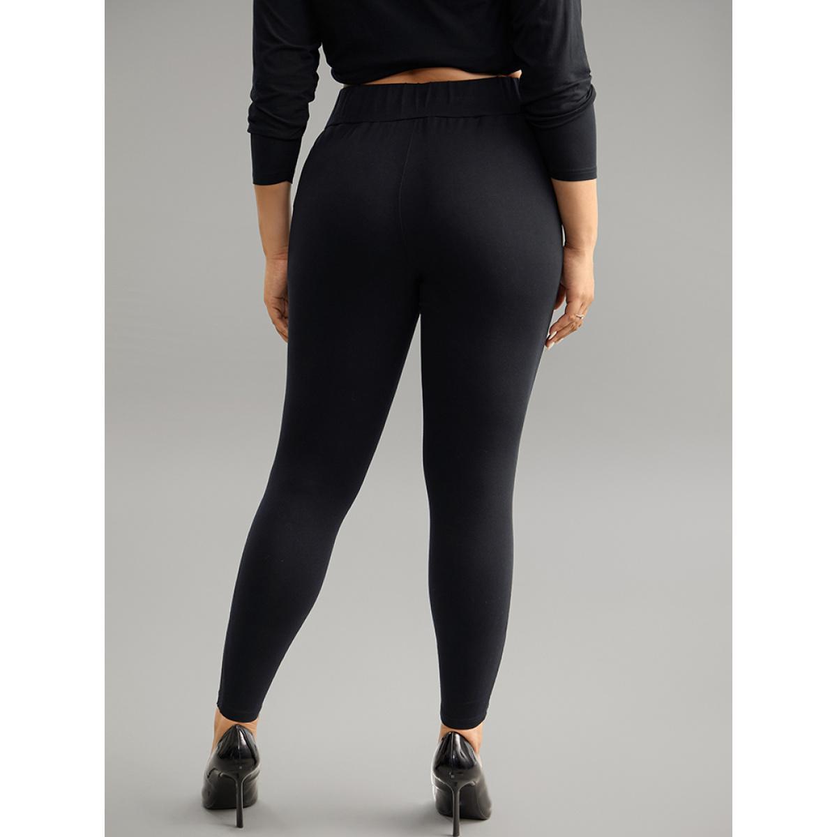 Plus Size Plain Patchwork Cut Out Wideband Waist Leggings Women Black Office High stretch Skinny High Rise Work Leggings BloomChic 14-16/1X Product Image