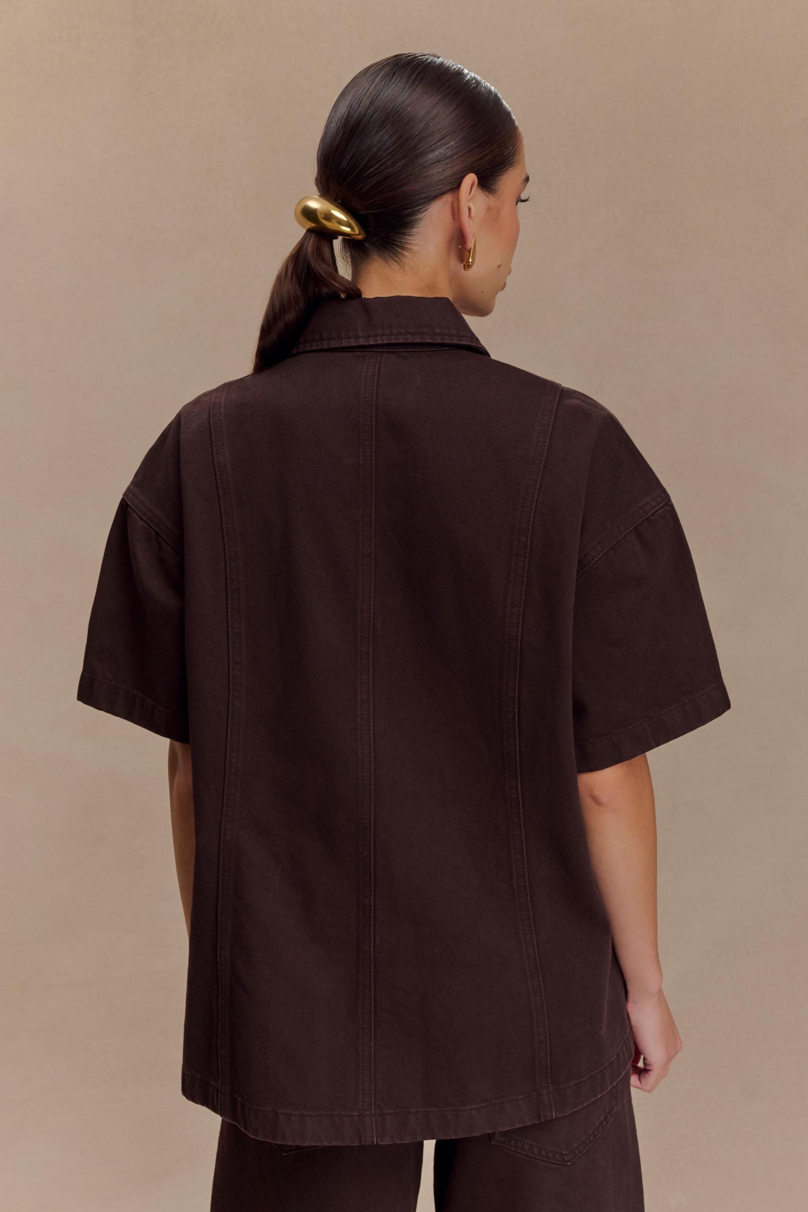 Maya Oversized Denim Shirt - Chocolate Product Image