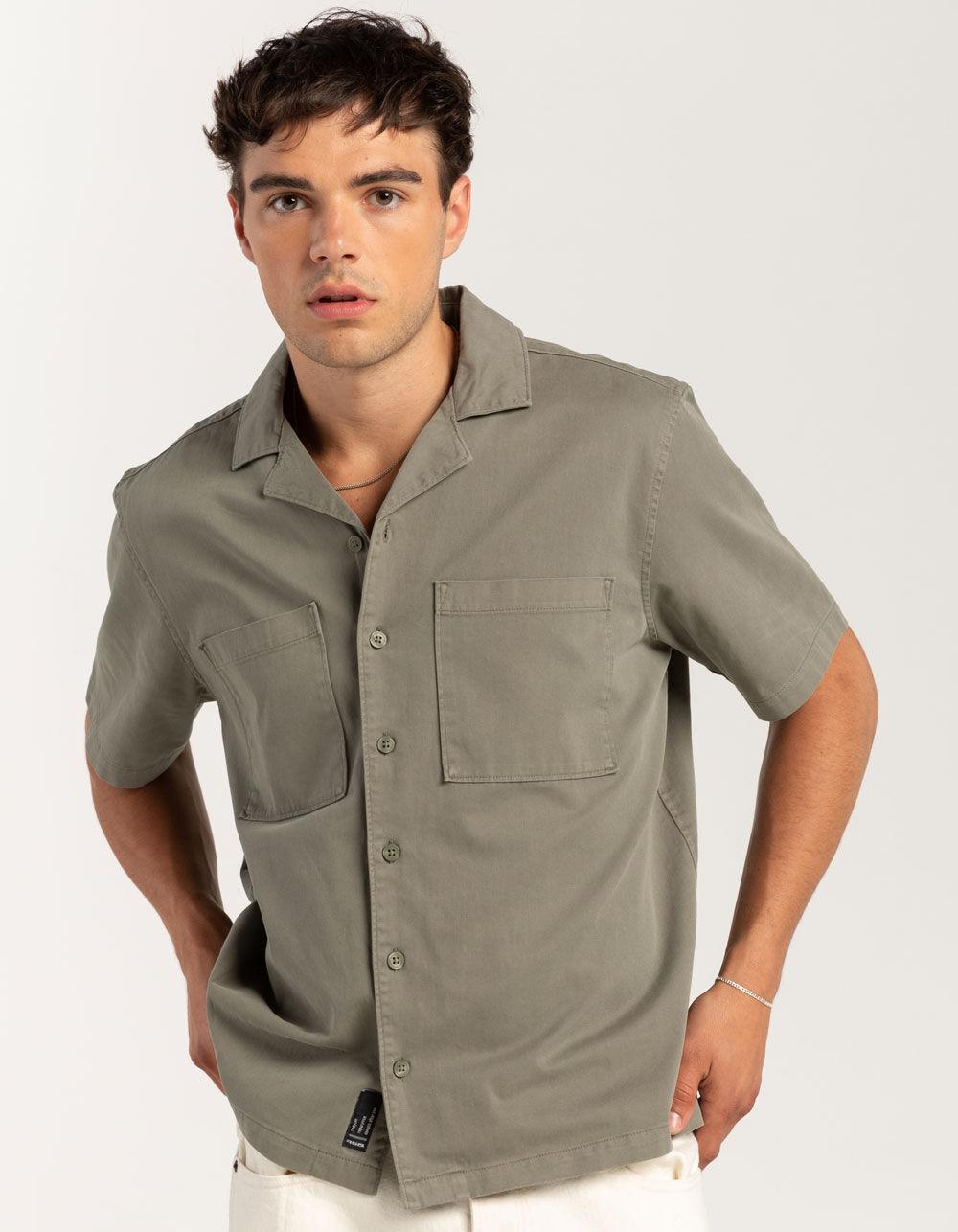 RSQ Mens Washed Twill Camp Shirt - OLIVE Product Image
