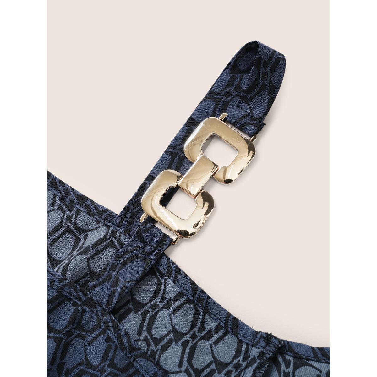 Plus Size Geometric Metal Chain Detail Belted Dress SlateGray Women At the Office Non Non Short sleeve Curvy Knee Dress BloomChic 26/4X Product Image
