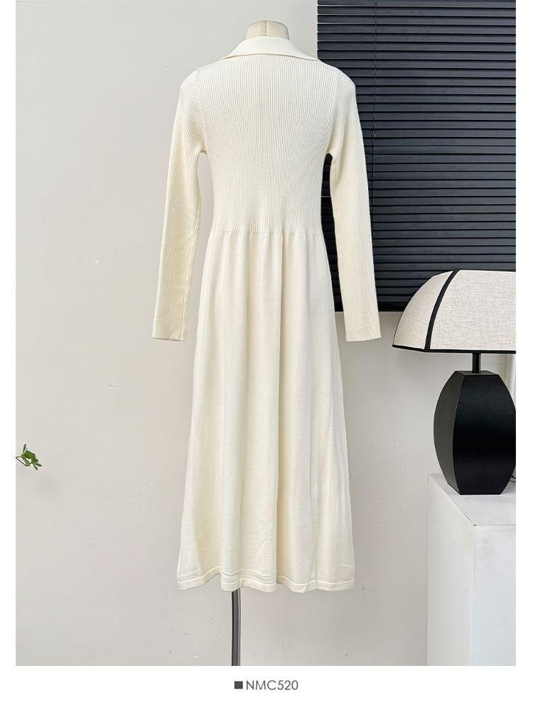 Collared V-Neck Knit Midi Dress in 5 Colors Product Image