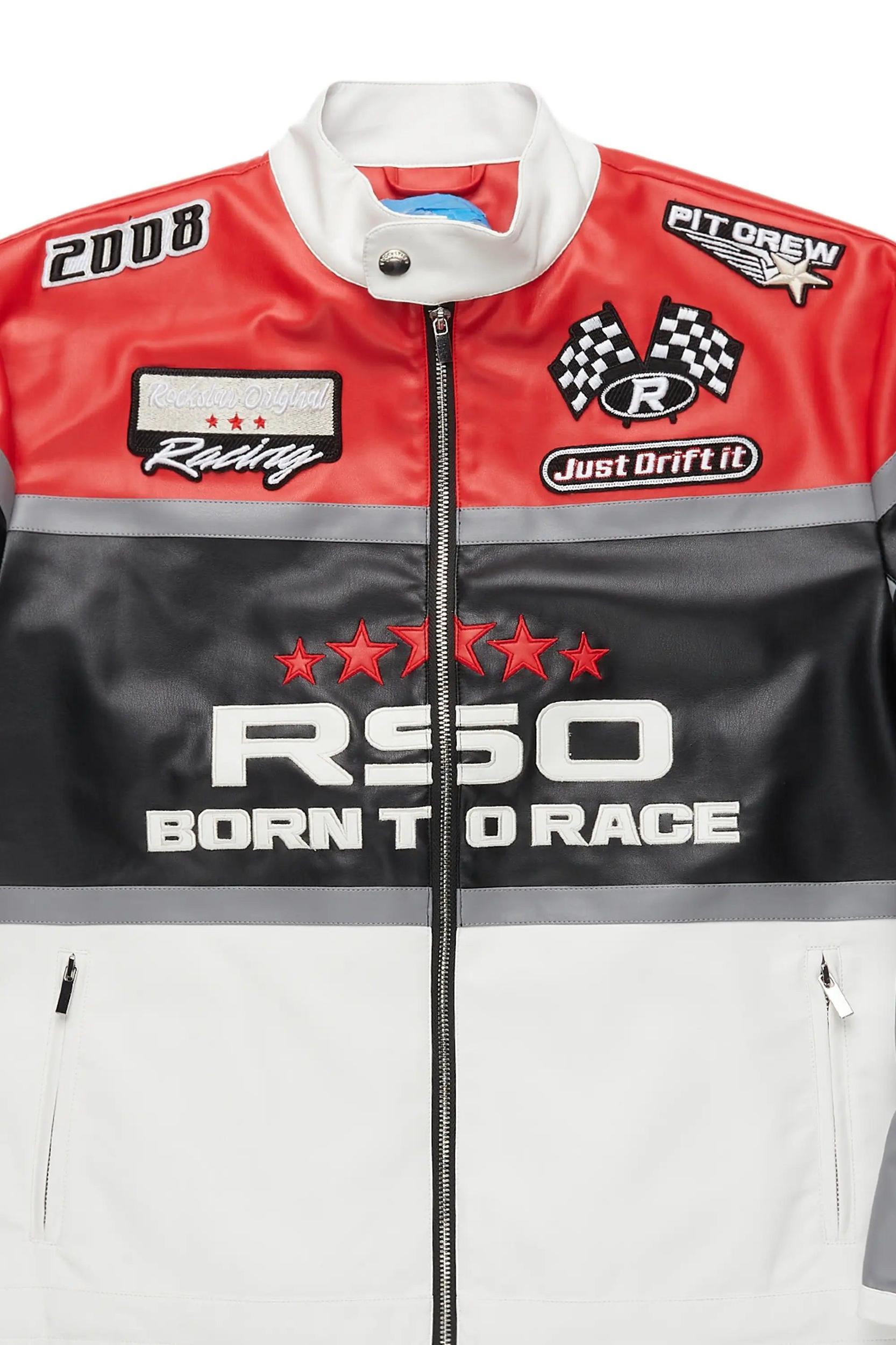 Balint Red/White Leather Moto Jacket Male Product Image