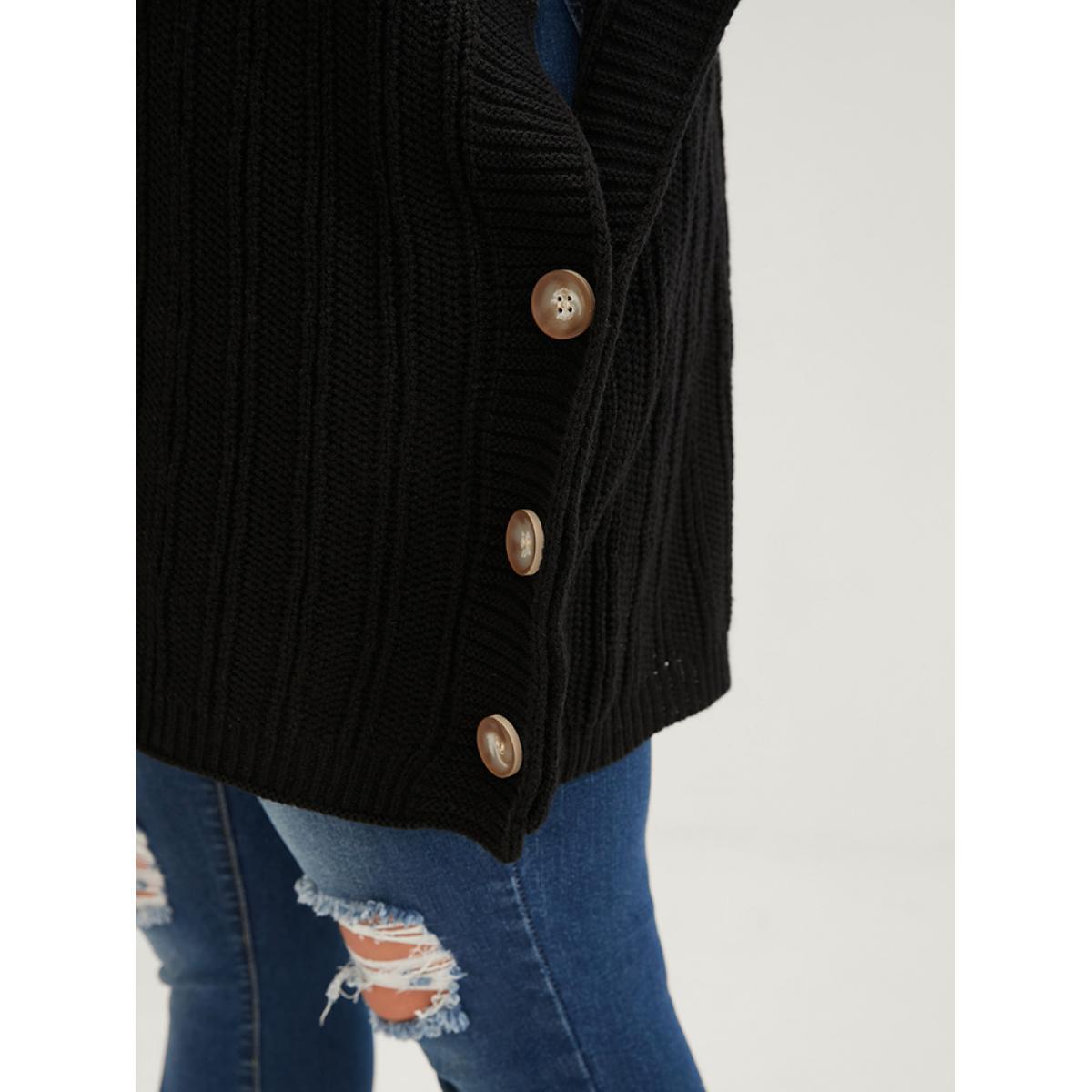 Plus Size Solid Pointelle Knit Button Hem Dolman Sleeve Open Front Cardigan Black Women Elegant Oversized Sleeveless Dailywear Cardigans BloomChic 22-24/3X Product Image