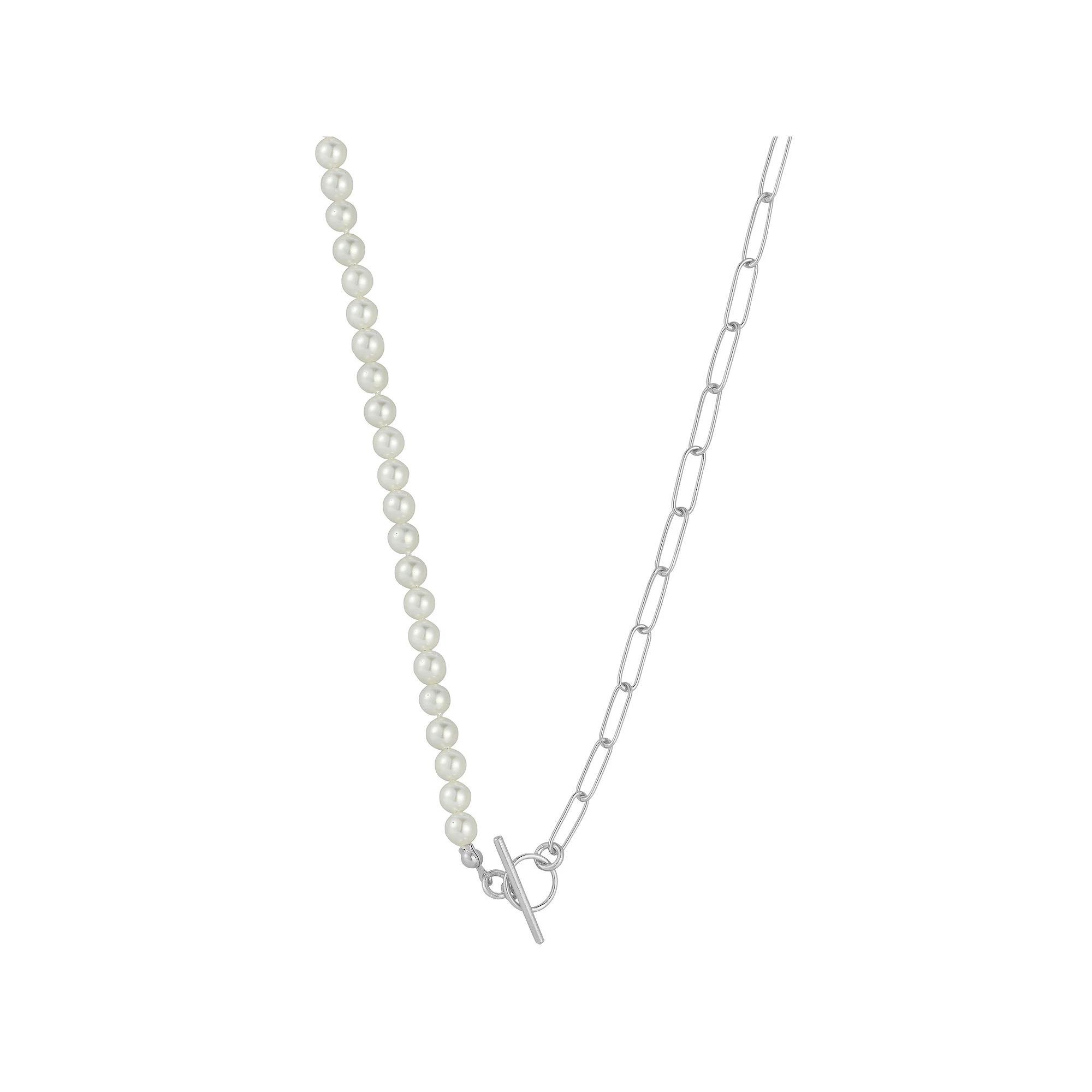 Sunkissed Sterling Sterling Silver Freshwater Cultured Pearl Paperclip Chain Toggle Necklace, Women's, Size: 18", Silver Tone Product Image