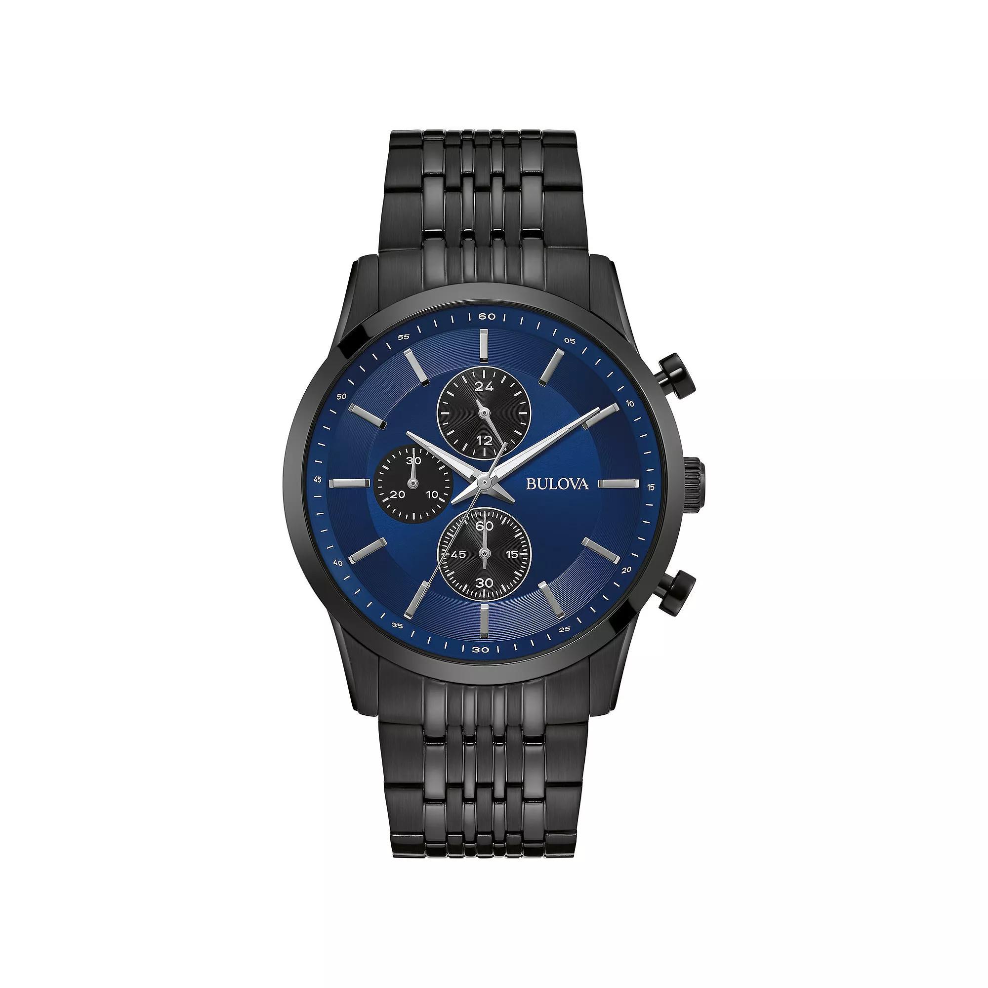 Bulova Mens Classic Black Ion-Plated Stainless Steel Blue Chronograph Dial Bracelet Watch - 98A300 Product Image