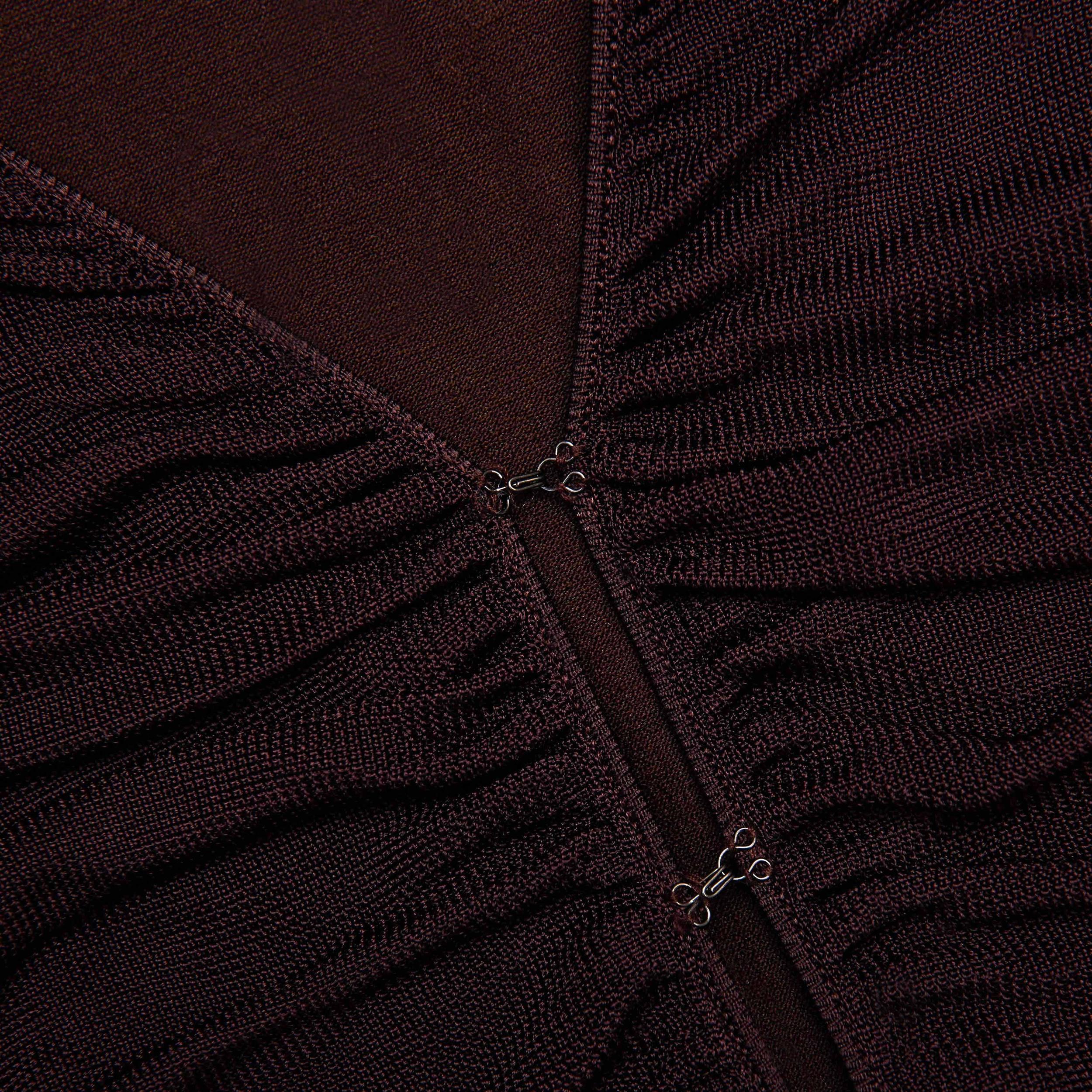 Brown Gathered Viscose Knit Midi Dress Product Image