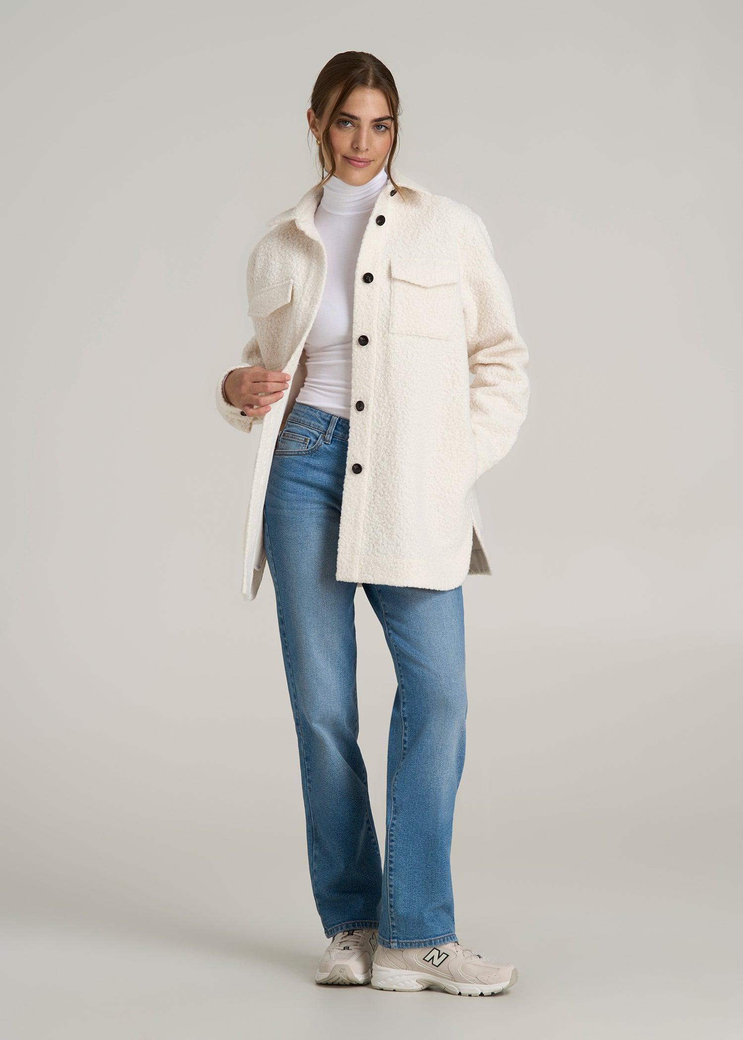 Relaxed Boucle Tall Women's Shacket in Winter White Product Image