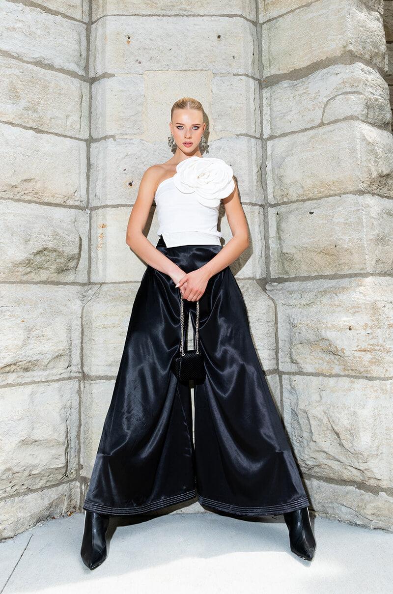 RISKY BUSINESS WRAP AROUND WIDE LEG SATIN PANT Product Image