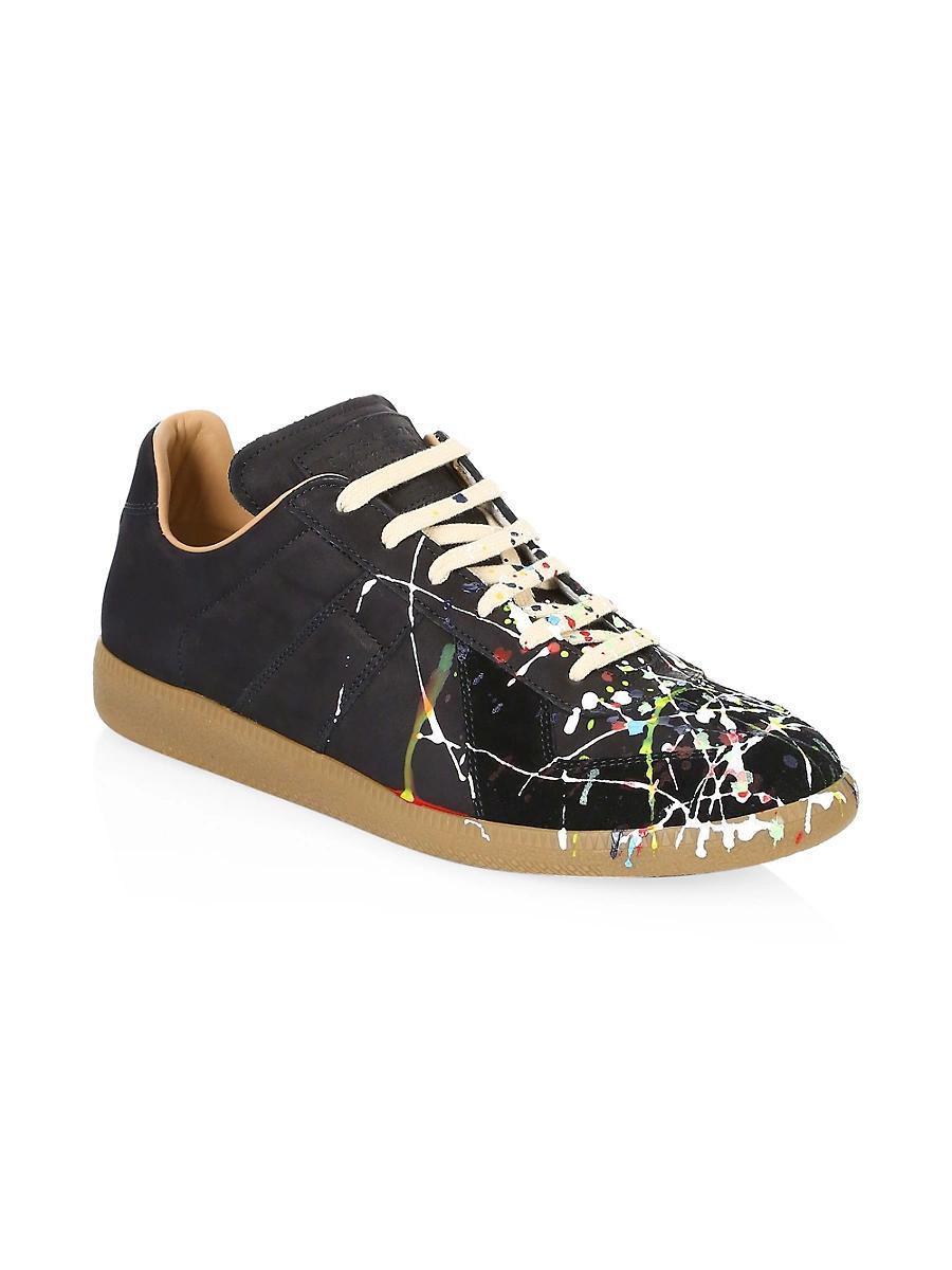 Mens Replica Paint Splatter Leather Low-Top Sneakers Product Image