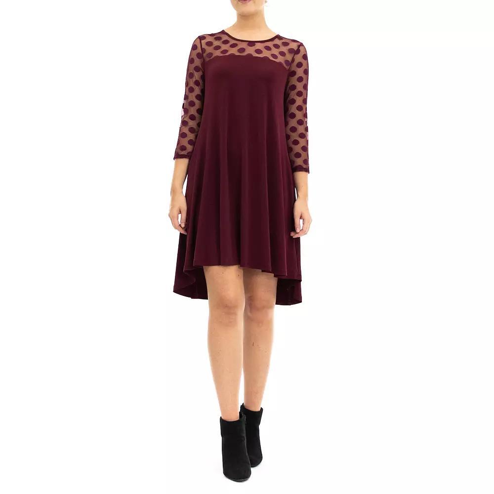 Womens Nina Leonard Sheer Polka-Dot High-Low Dress Product Image