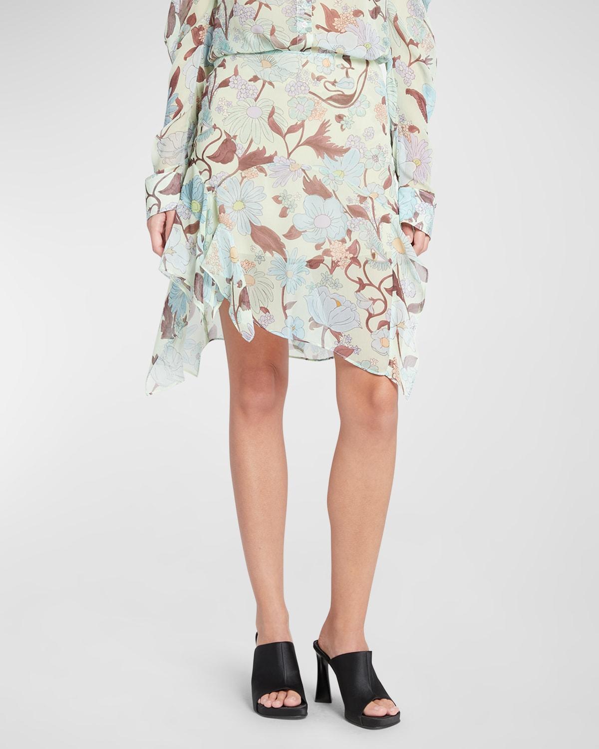 Womens Floral Asymmetric Silk Midi-Skirt Product Image