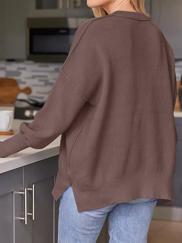 Solid Crew Neck Cape Sleeve Slit Sweater Product Image