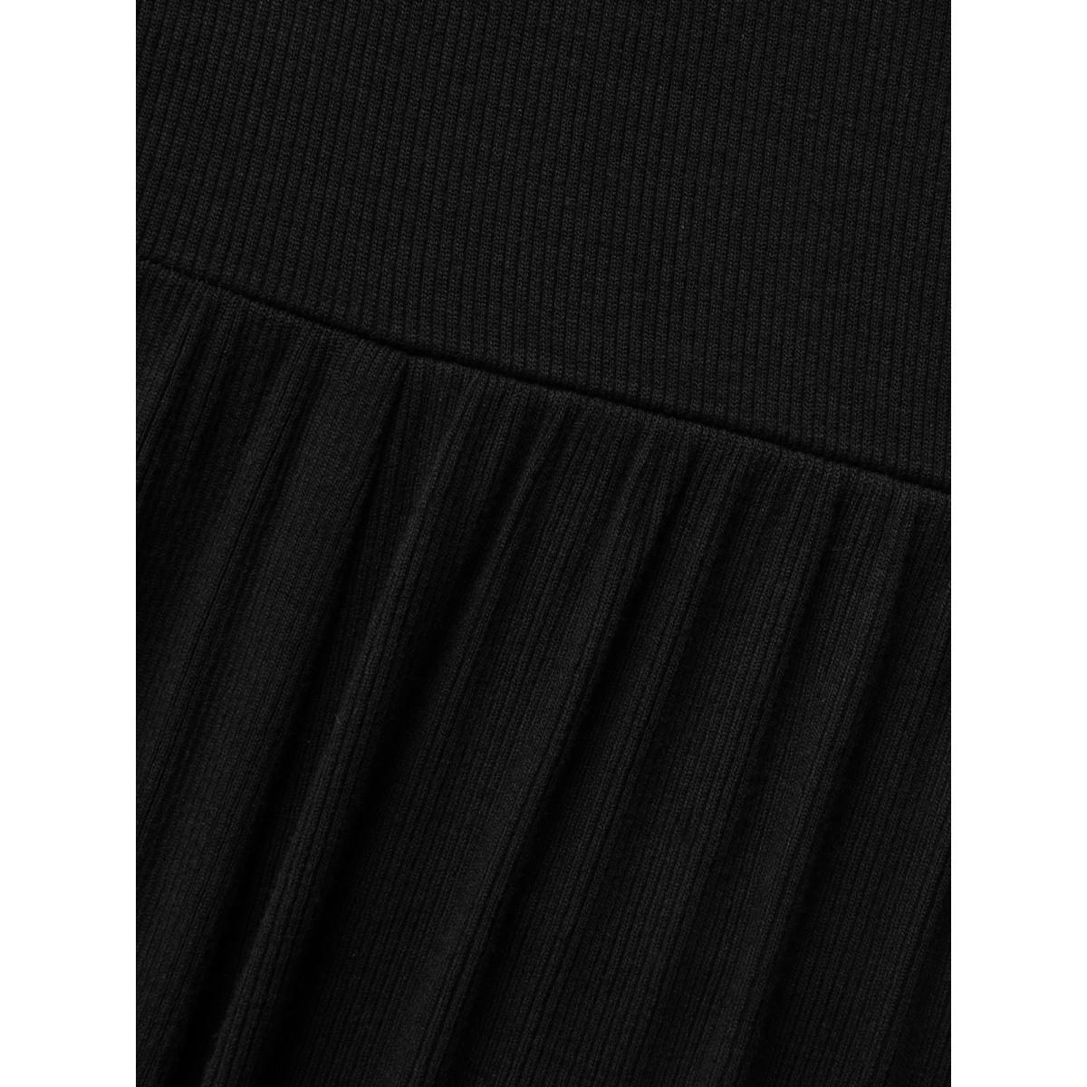 Plus Size Supersoft Essentials Elastic Waist Midi Dress Black Women Basics Texture Square Neck Long Sleeve Curvy BloomChic 18-20/2X Product Image