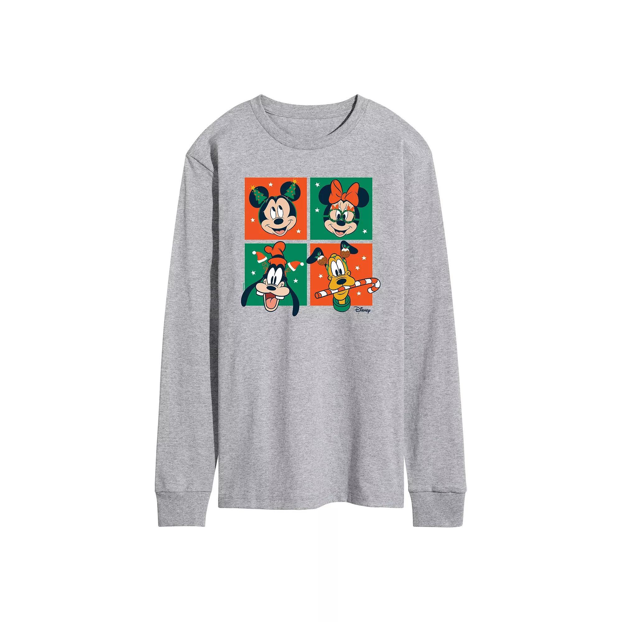 Disney's Mickey Mouse & Friends Men's Christmas Grid Long Sleeve Graphic Tee, Size: Small, Black Product Image