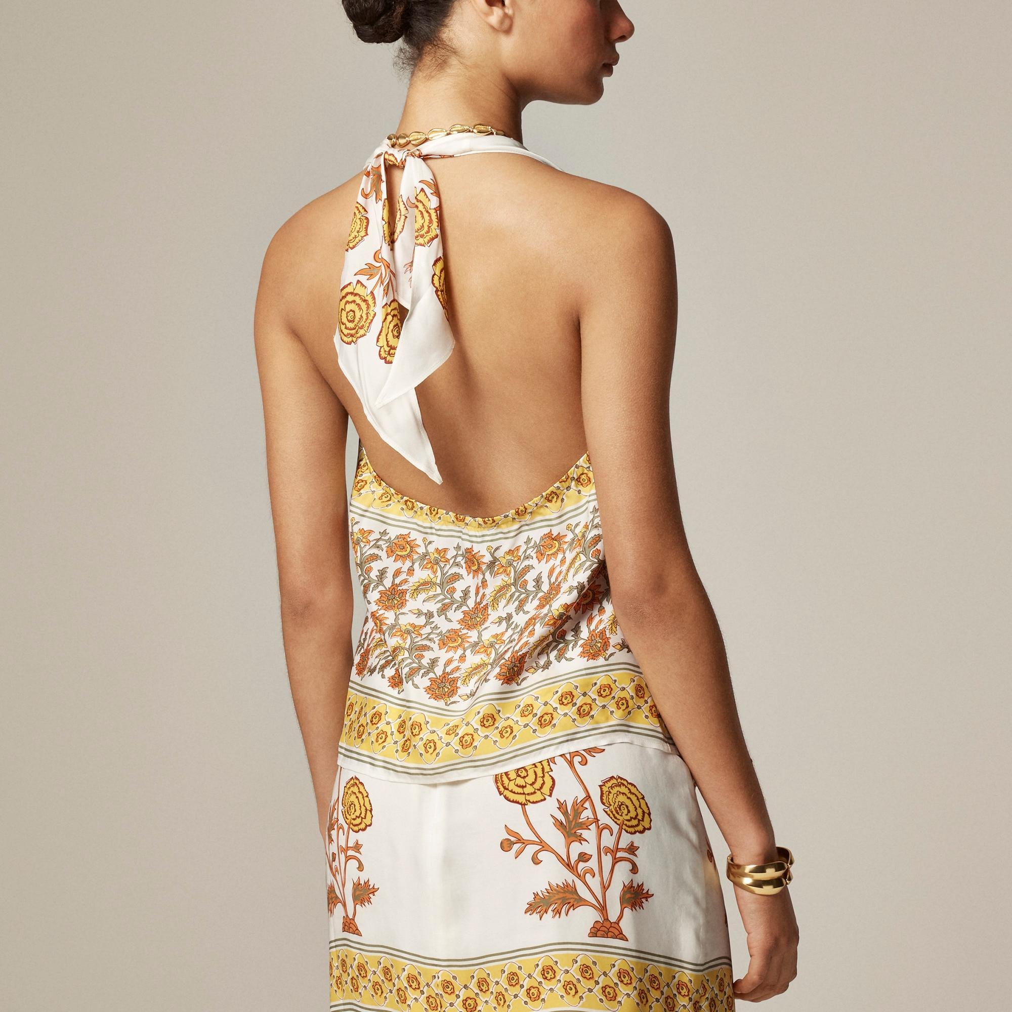 Open-back halter top in sunset rose block print Product Image