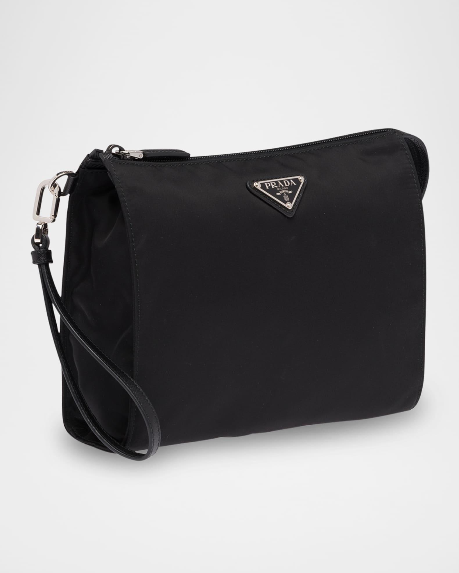 Men's Re-Nylon & Saffiano Leather Pouch with Wrist Strap Product Image