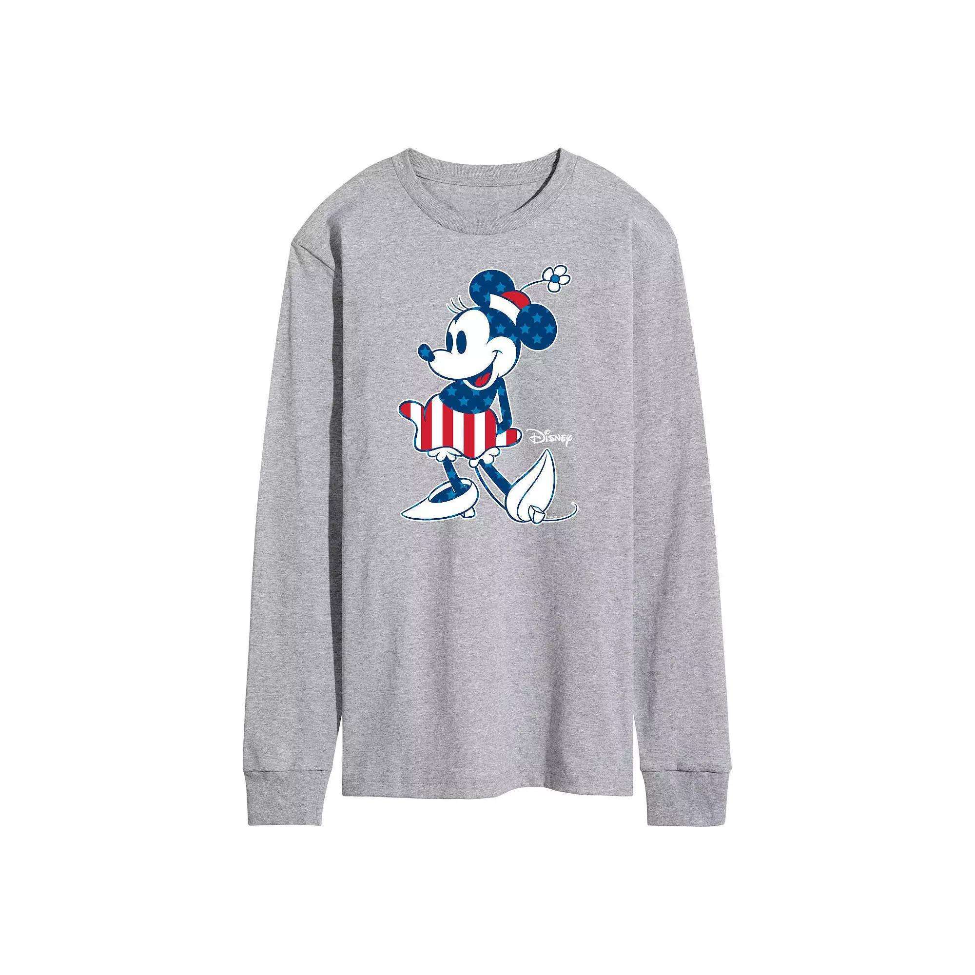 Disneys Minnie Mouse Mens Flag Long Sleeve Graphic Tee Product Image