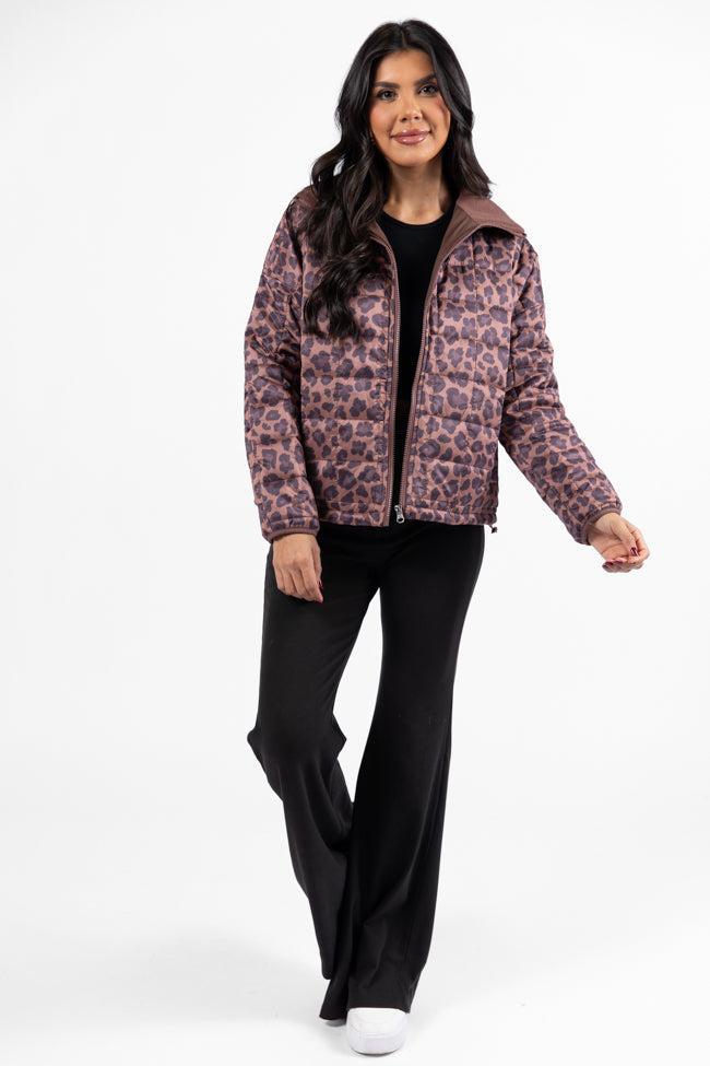 Vail Valley Brown Leopard Quilted Zip Up Jacket Product Image