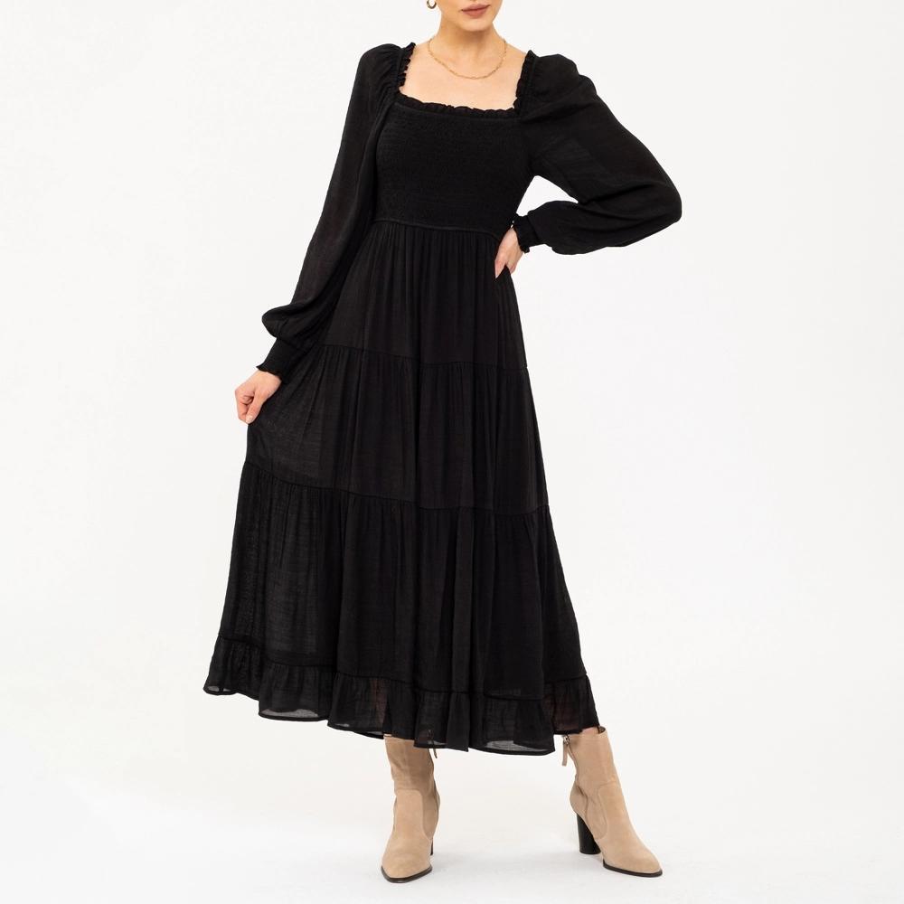 August Sky Women's Pleated Neckline Midi Dress Product Image