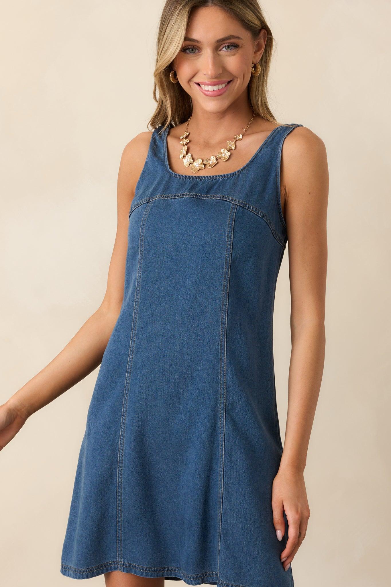 What It Means To Me Dark Wash Chambray Mini Dress Product Image