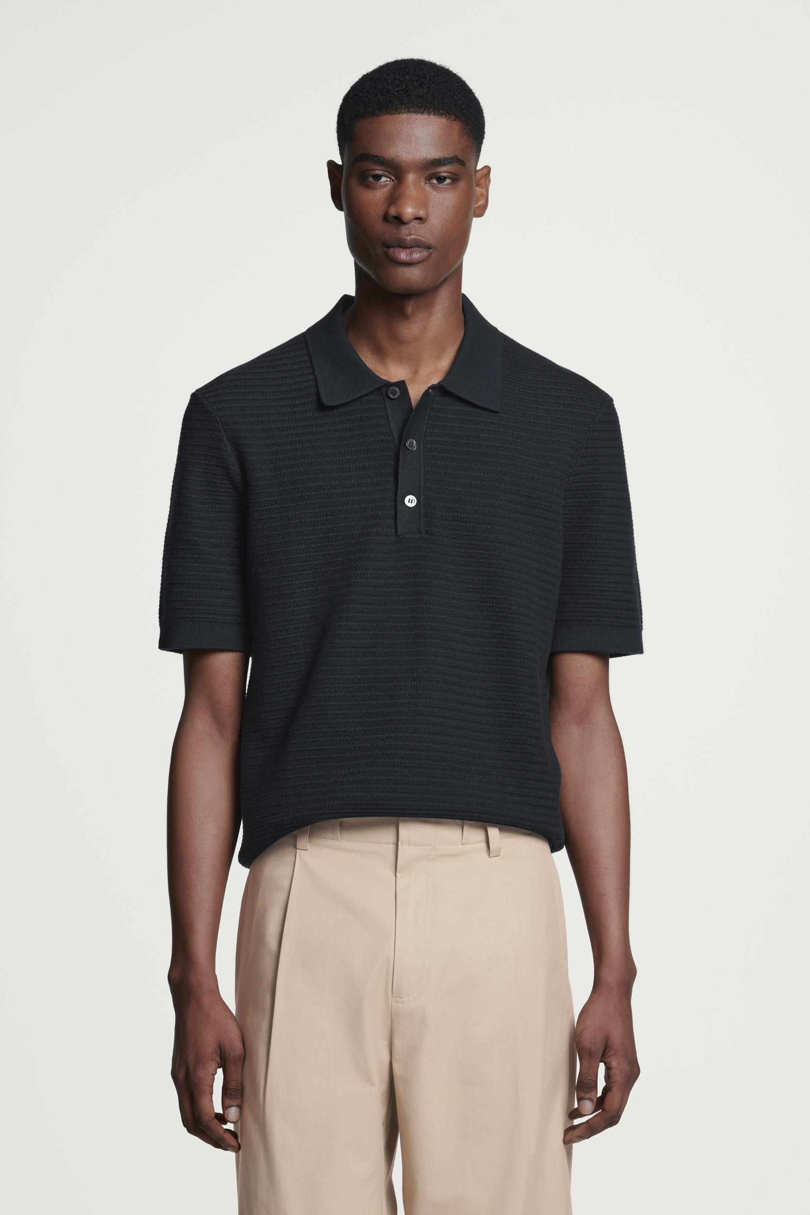 TEXTURED KNITTED COTTON POLO SHIRT Product Image