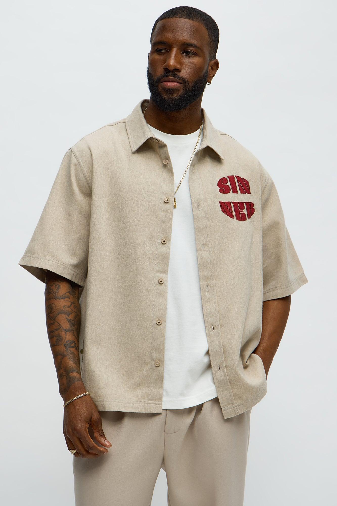 Sinner Cropped Button Up Shirt - Sand Product Image
