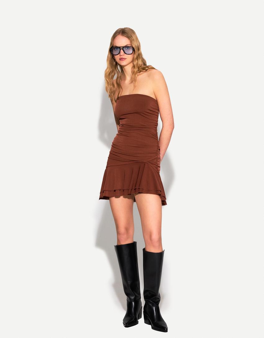 BERSHKA SERIES ruffled draped mini dress Product Image