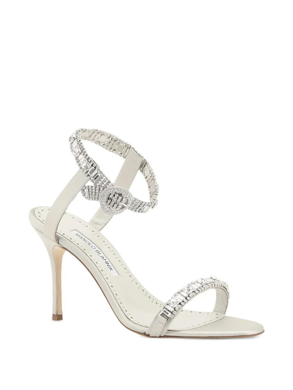 MANOLO BLAHNIK Gem-embellished High-heeled Sandals In Silver Product Image